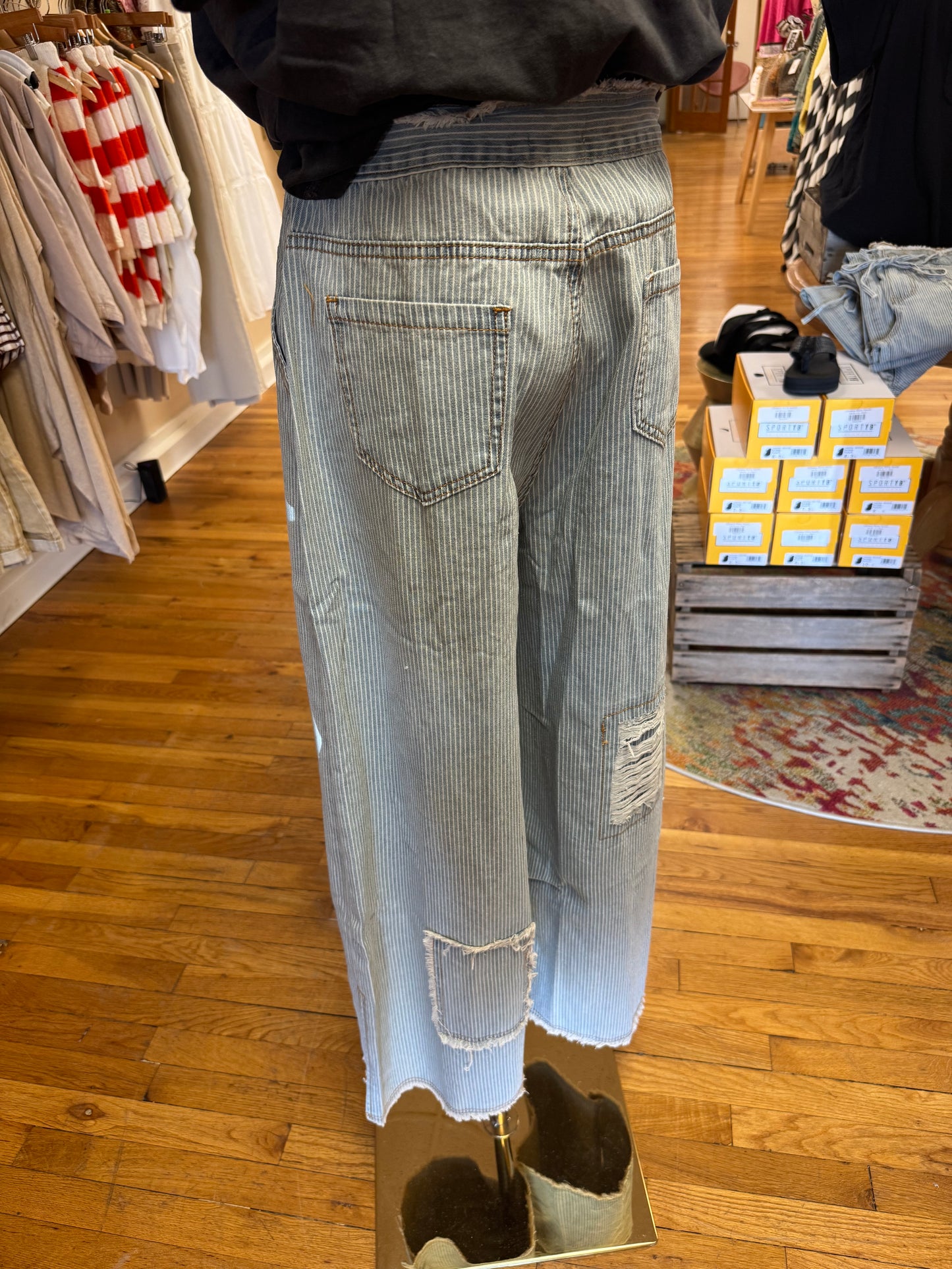 Patched Pinstripe Pants