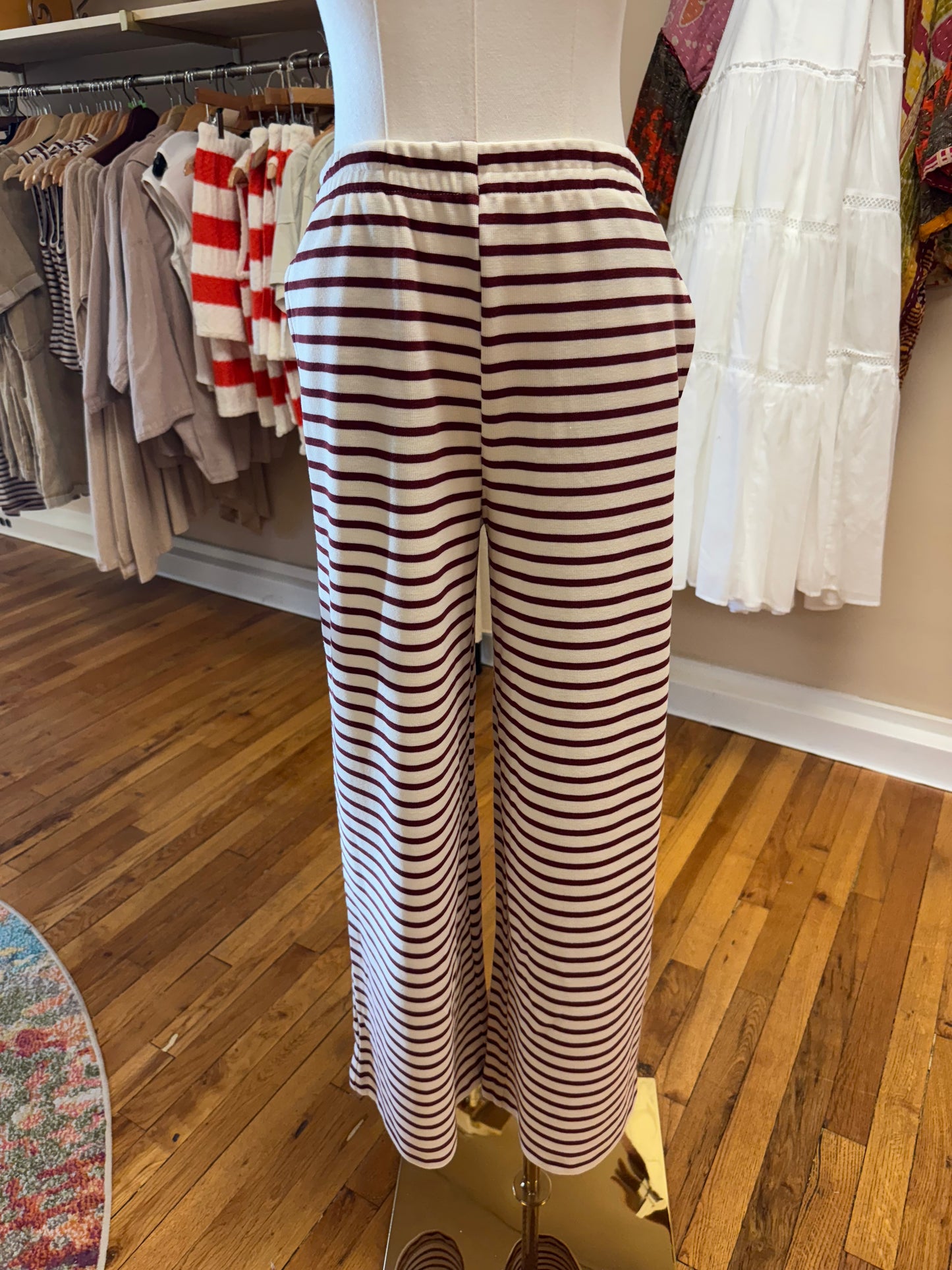 Burgundy Striped Knit Pants