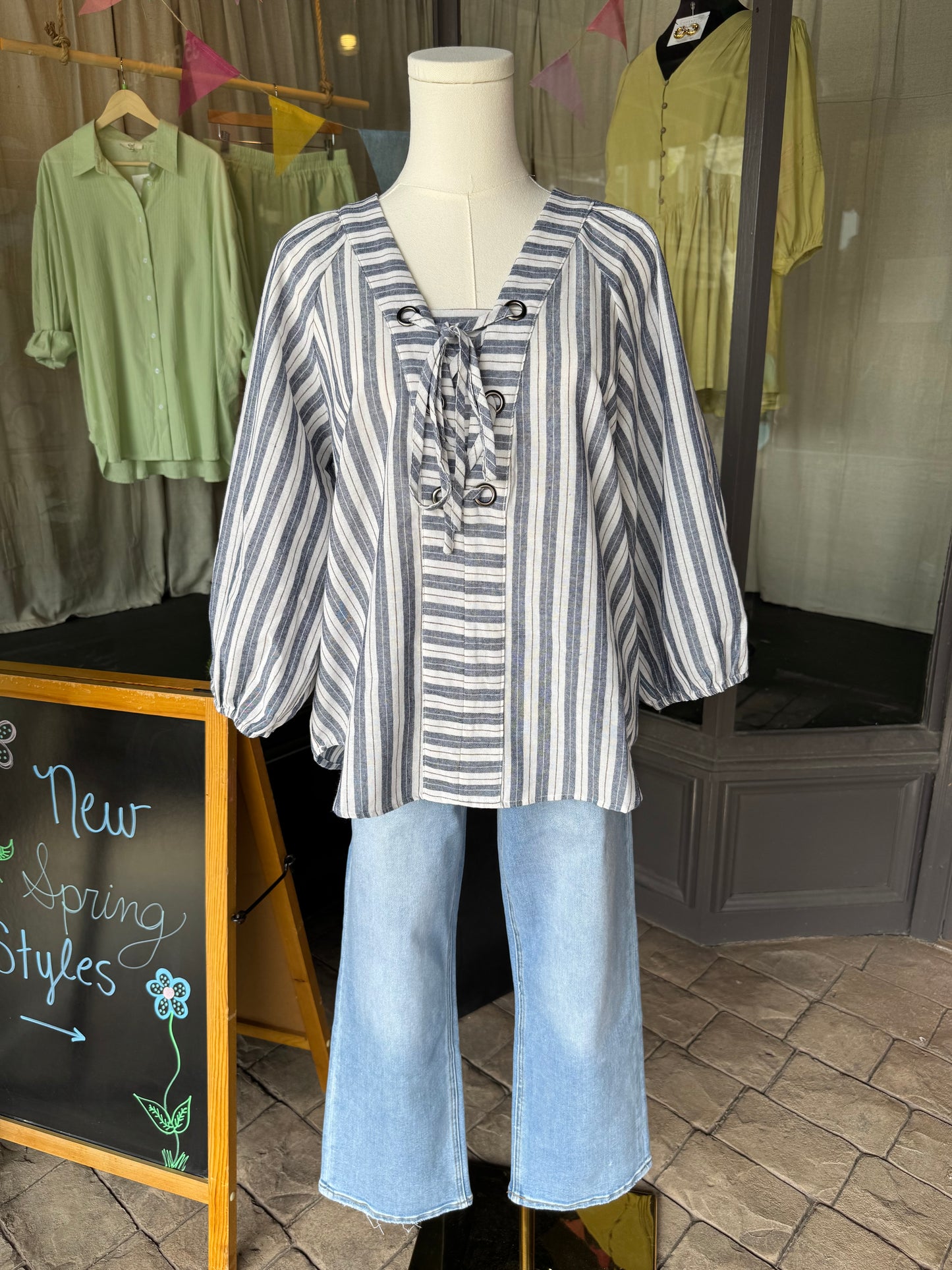 Striped Lace Up Top