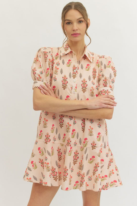 Peach Floral Cotton Dress