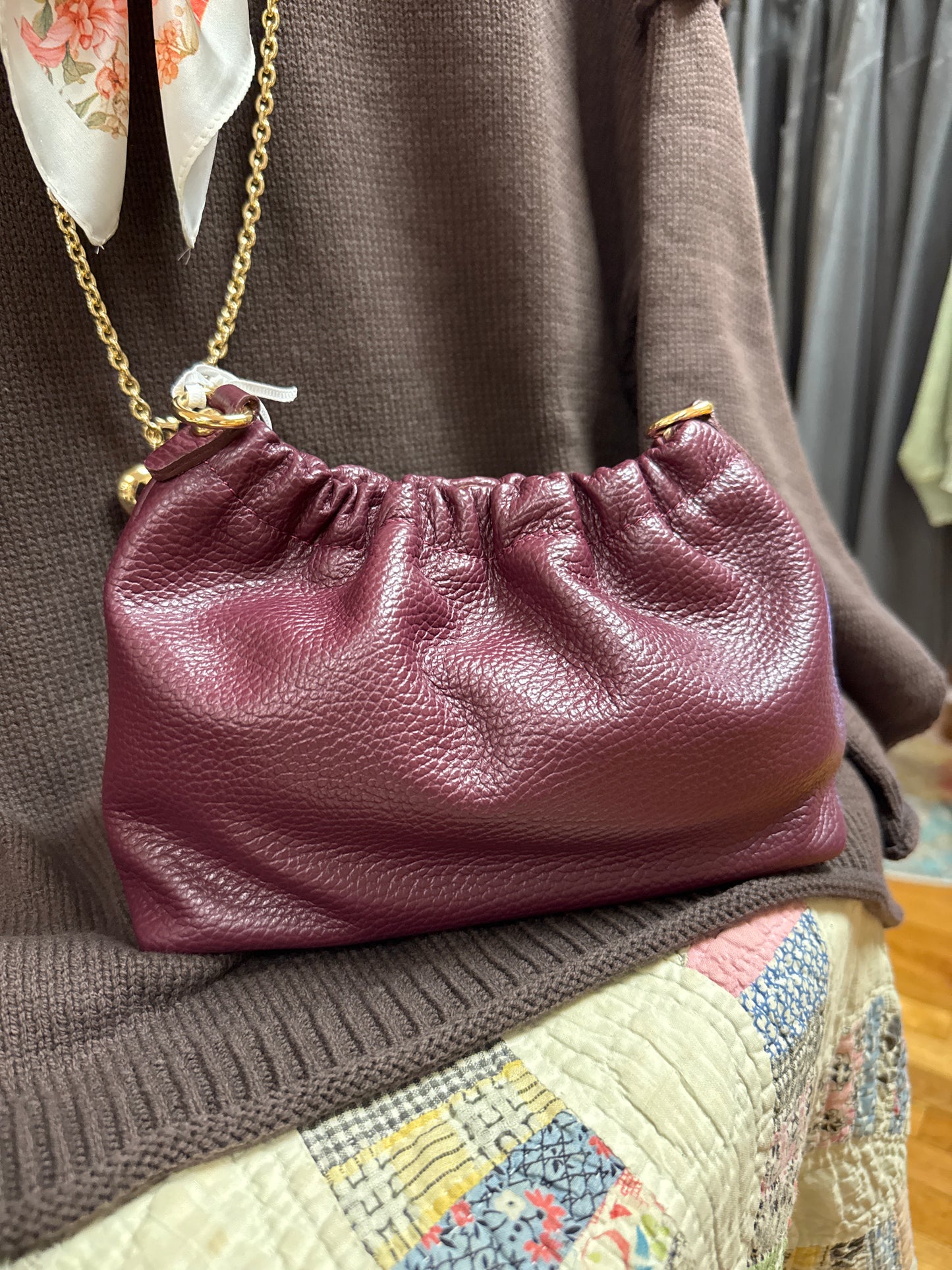 Burgundy Cinched Leather Crossbody