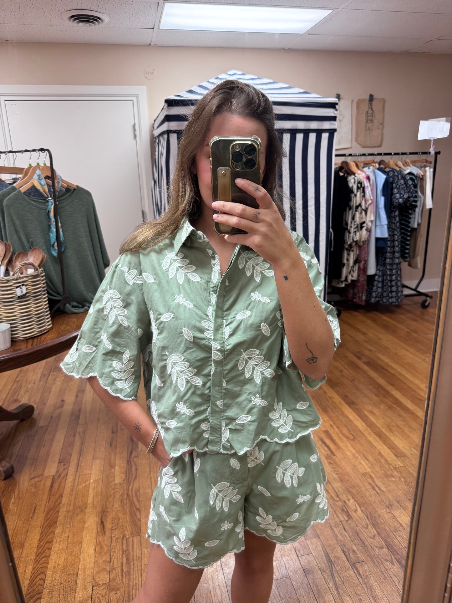 Sage Embroidered Shorts