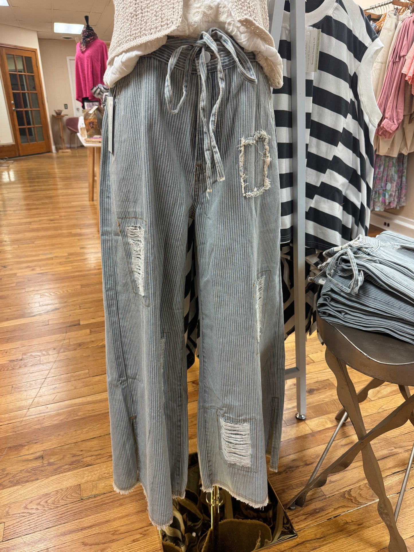 Patched Pinstripe Pants