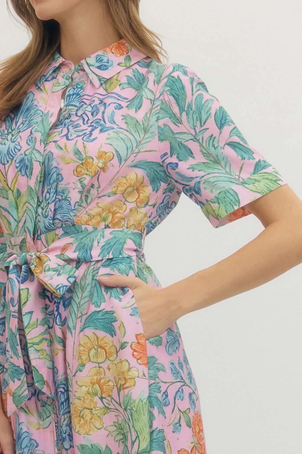 Pink Palm Midi Dress