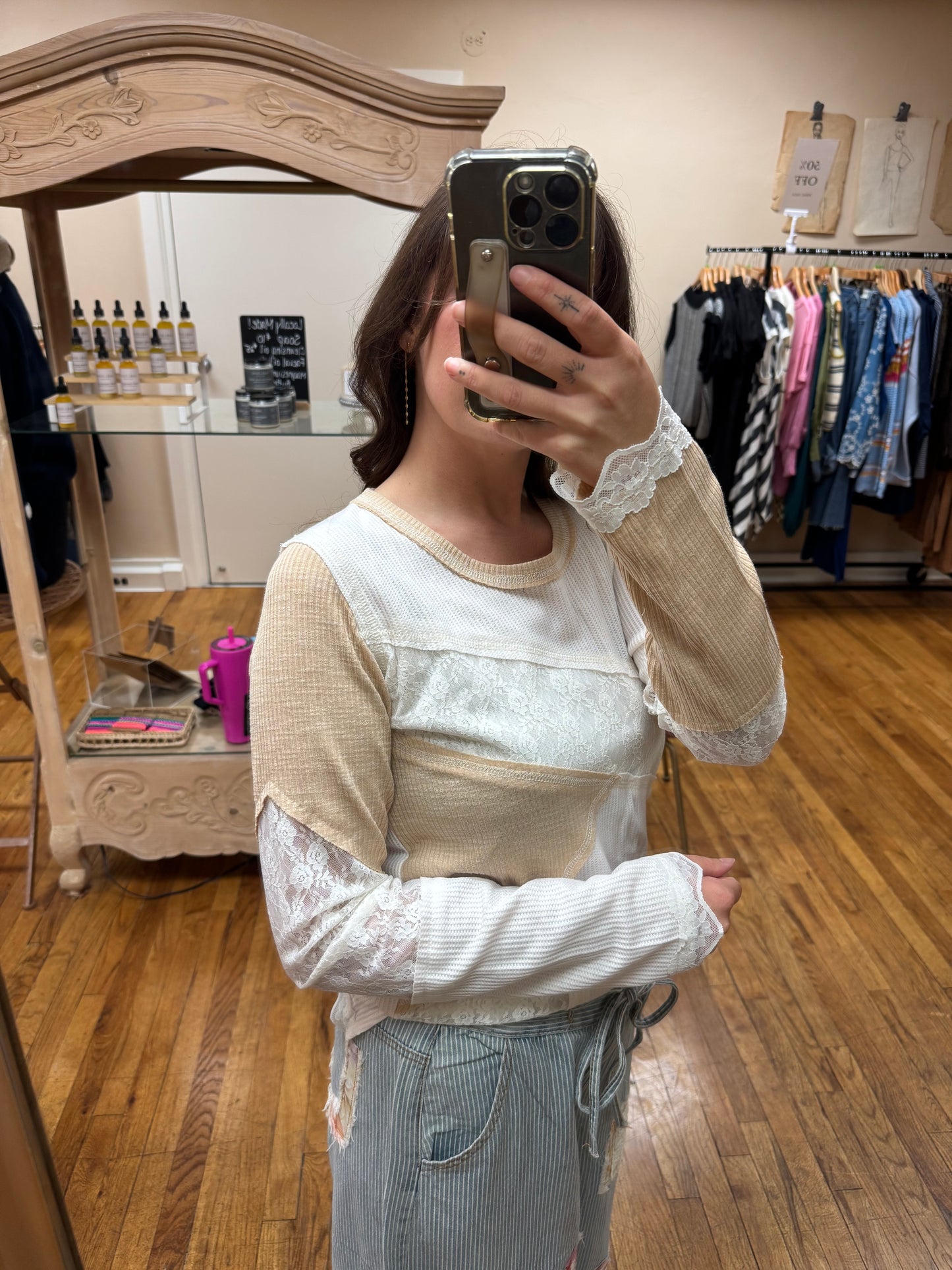 Oatmeal Mixed Fabric Top