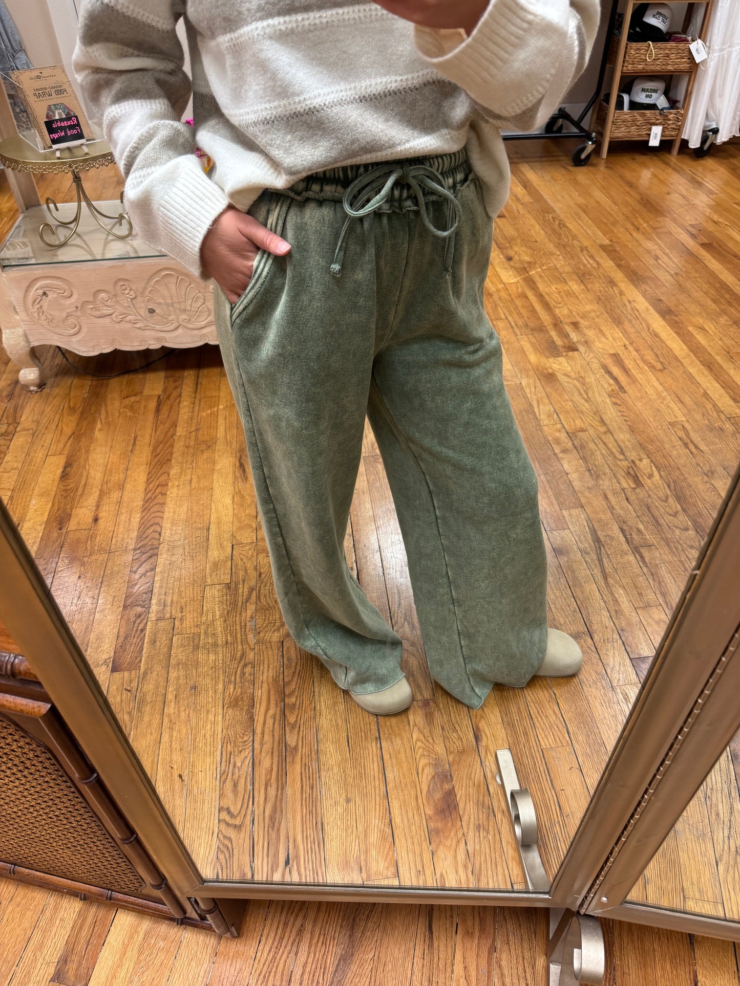 Washed Olive Knit Pants