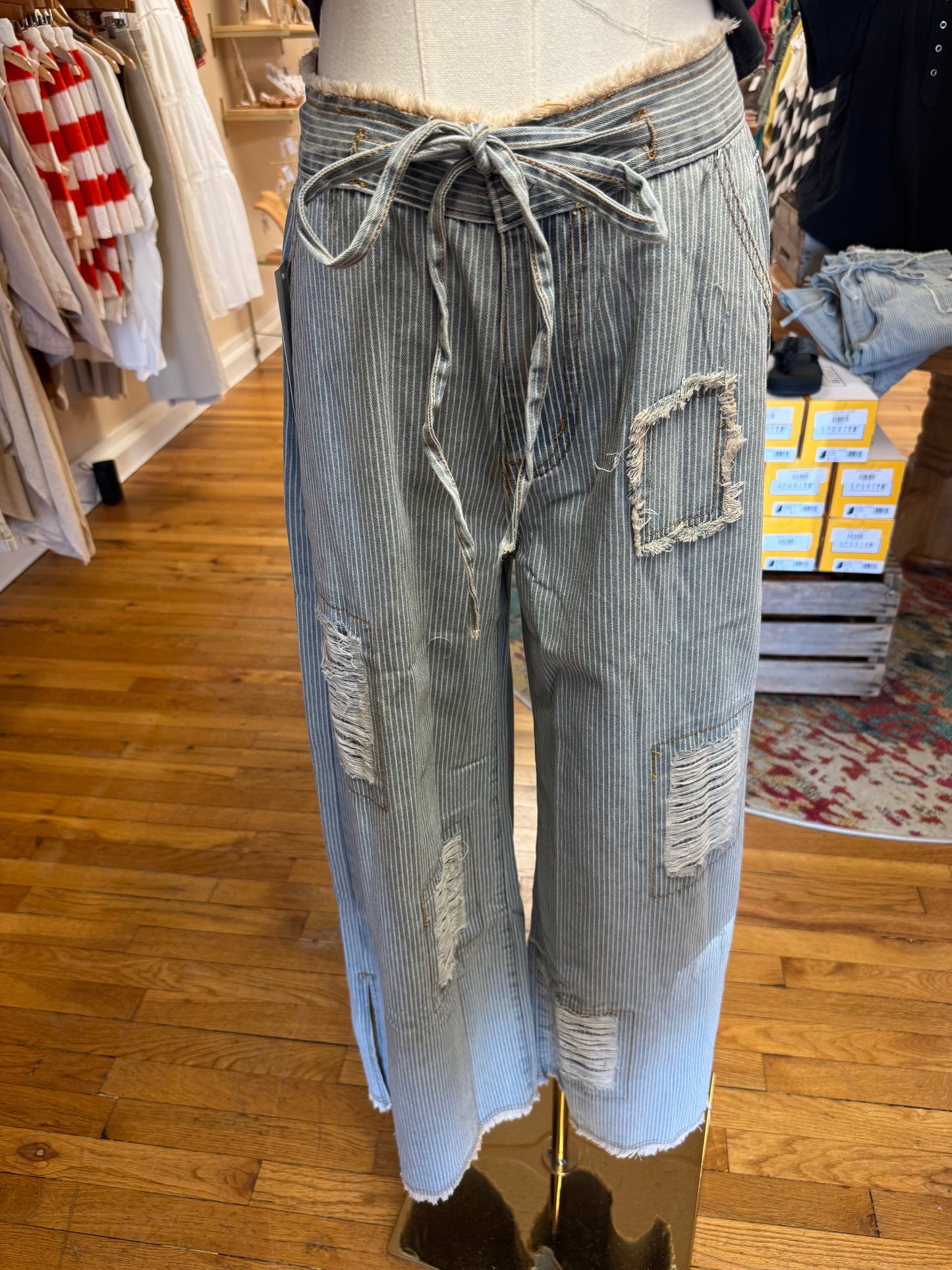 Patched Pinstripe Pants