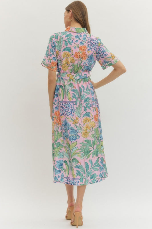 Pink Palm Midi Dress