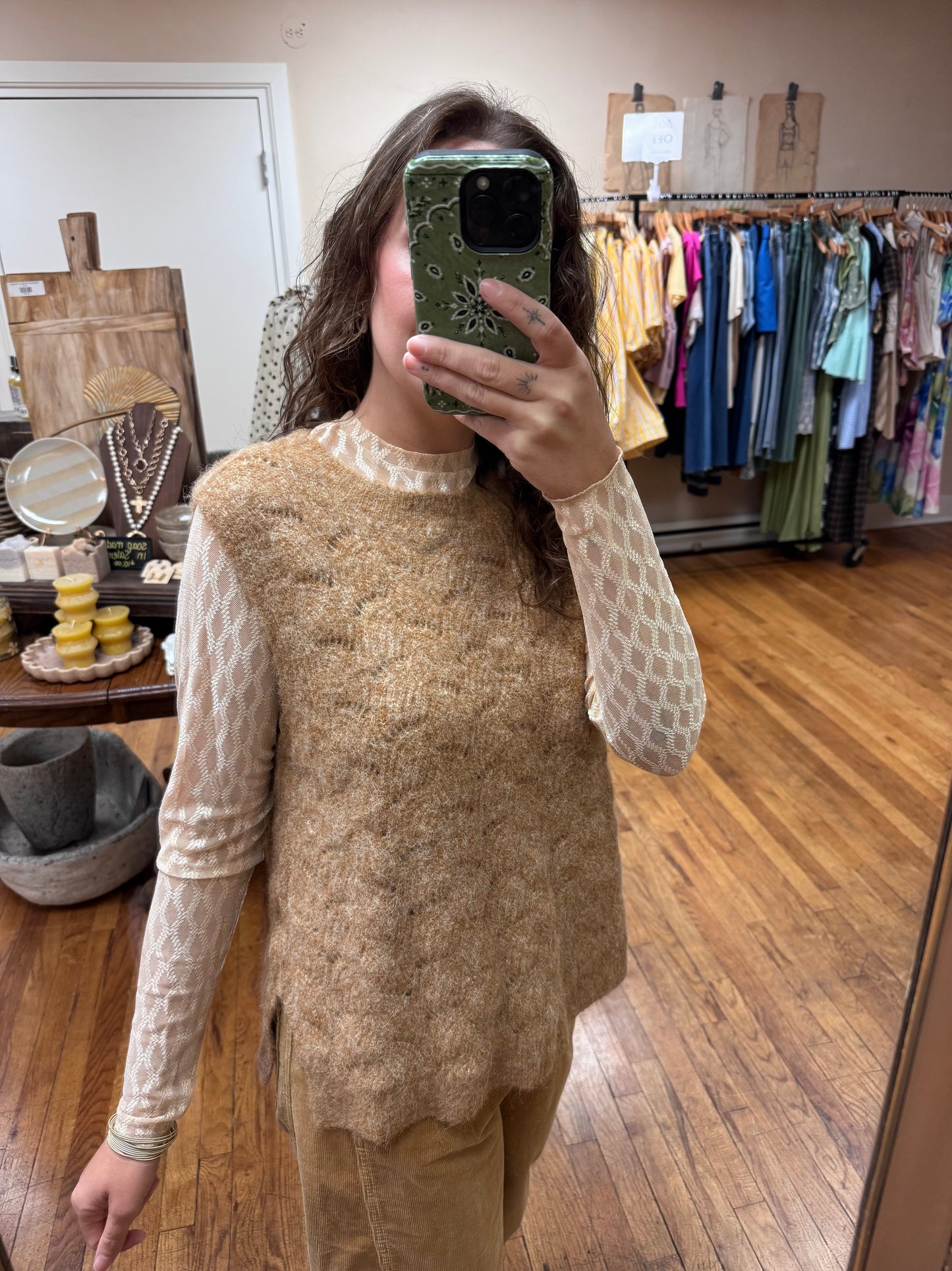Textured Camel Sleeveless Sweater