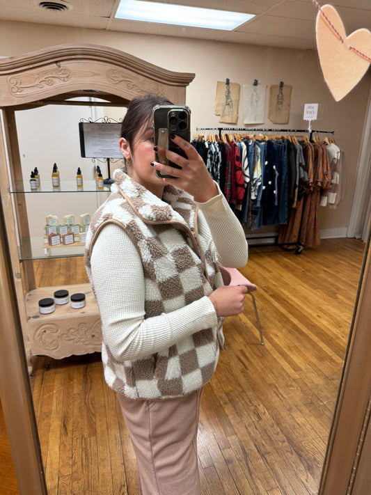 Latte Checkered Fleece Vest