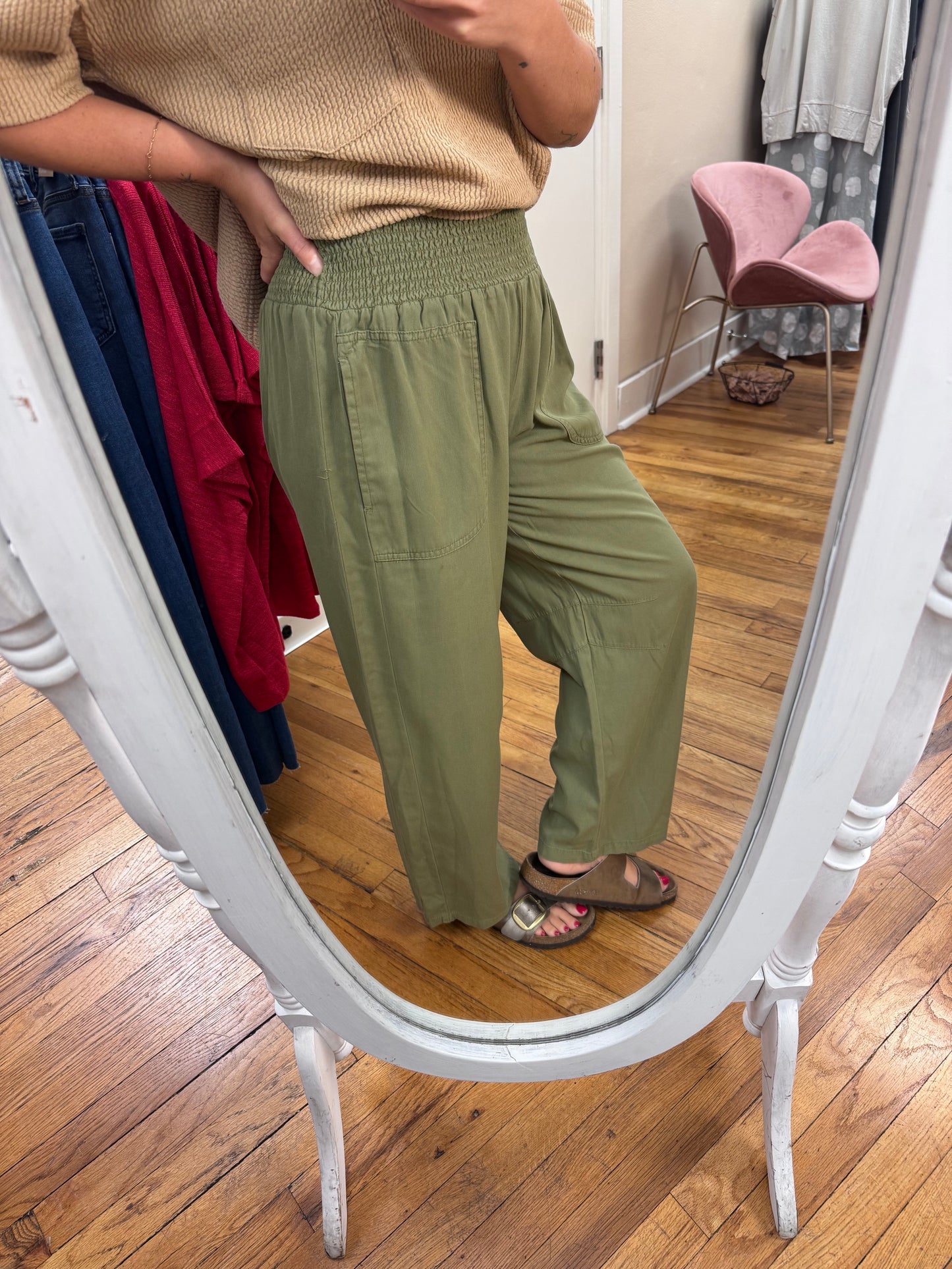 Olive Smocked Pants