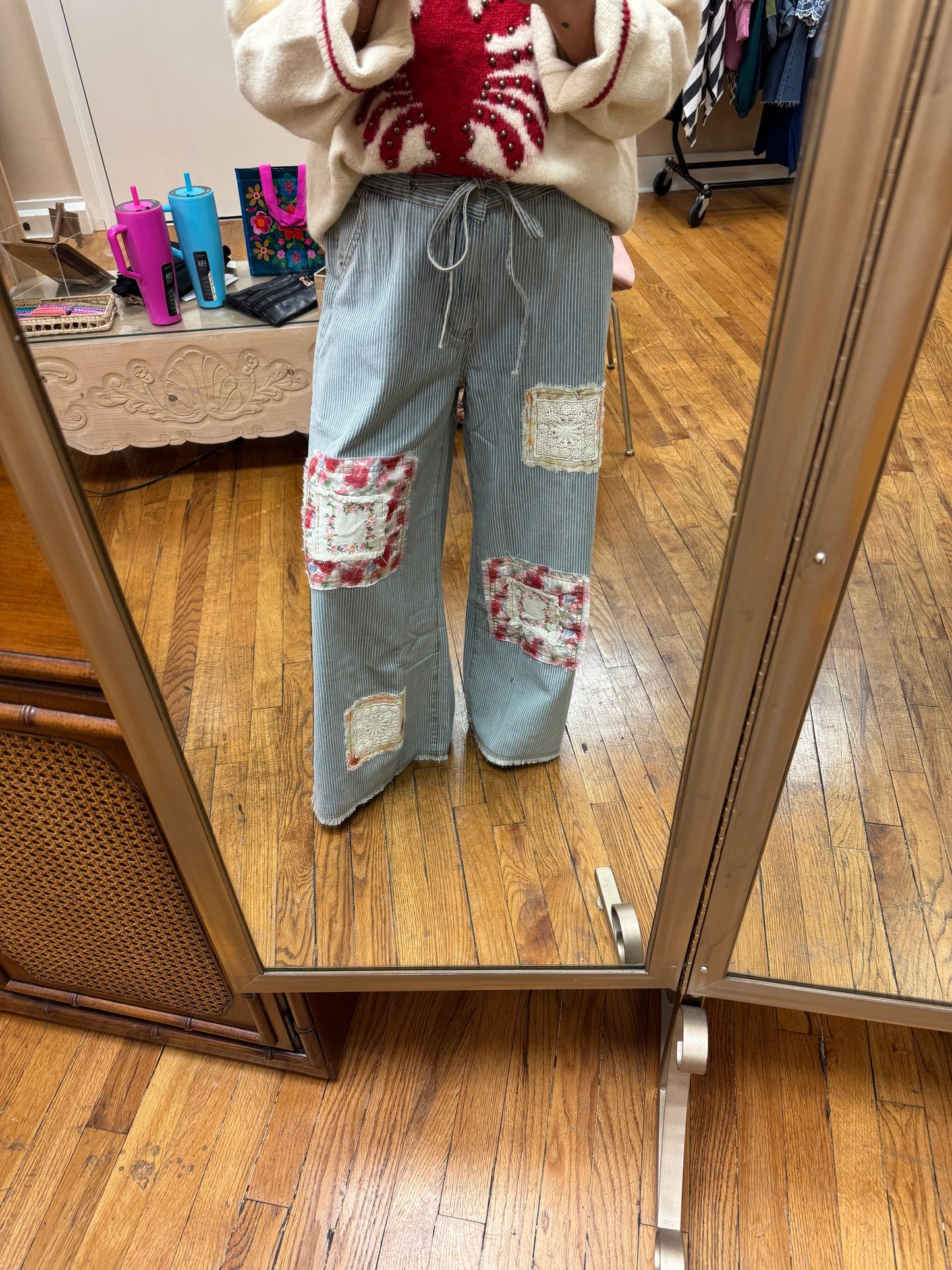 Shelly Patched Pinstripe Pants