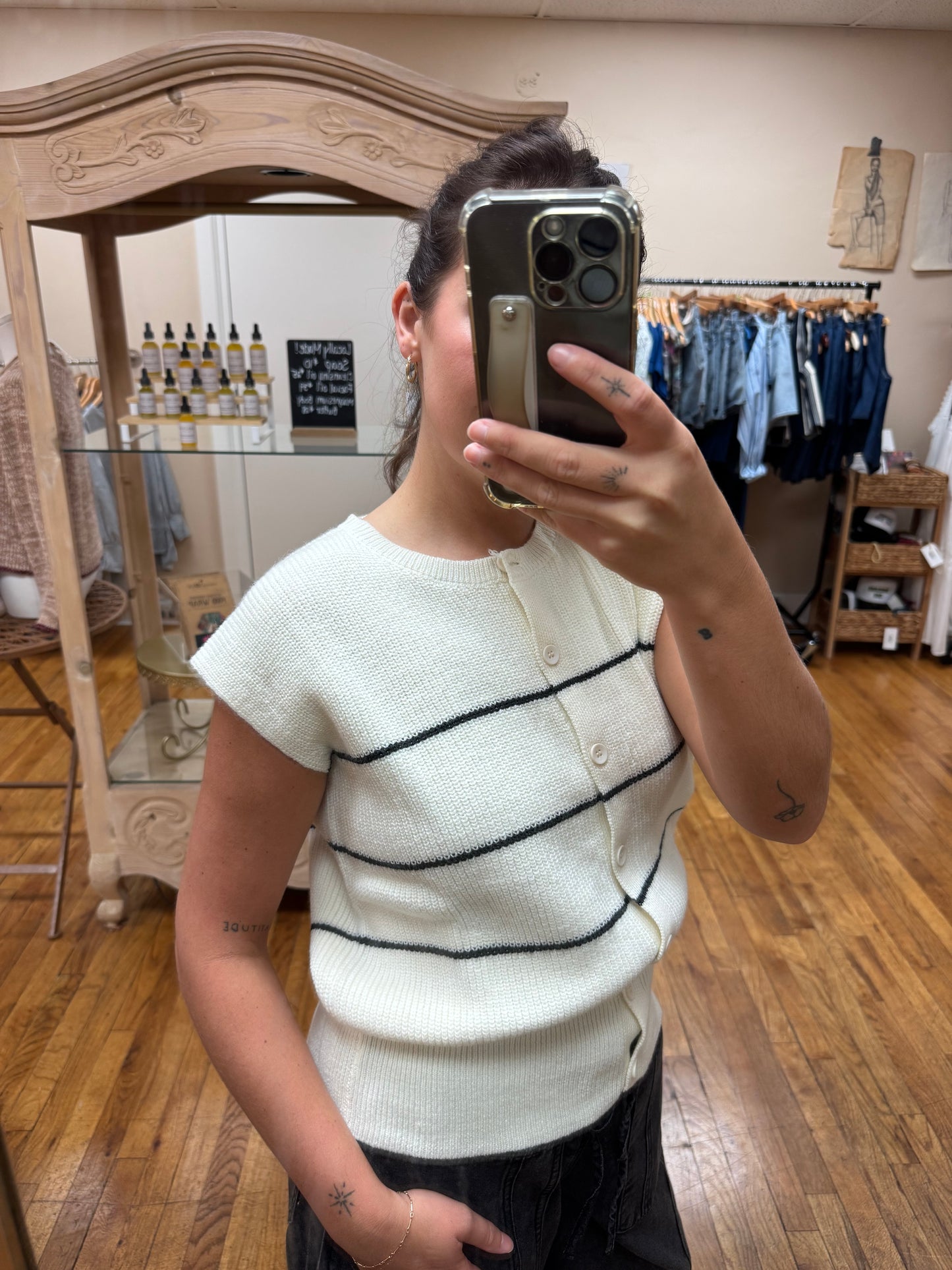 Cream Striped Sweater Vest