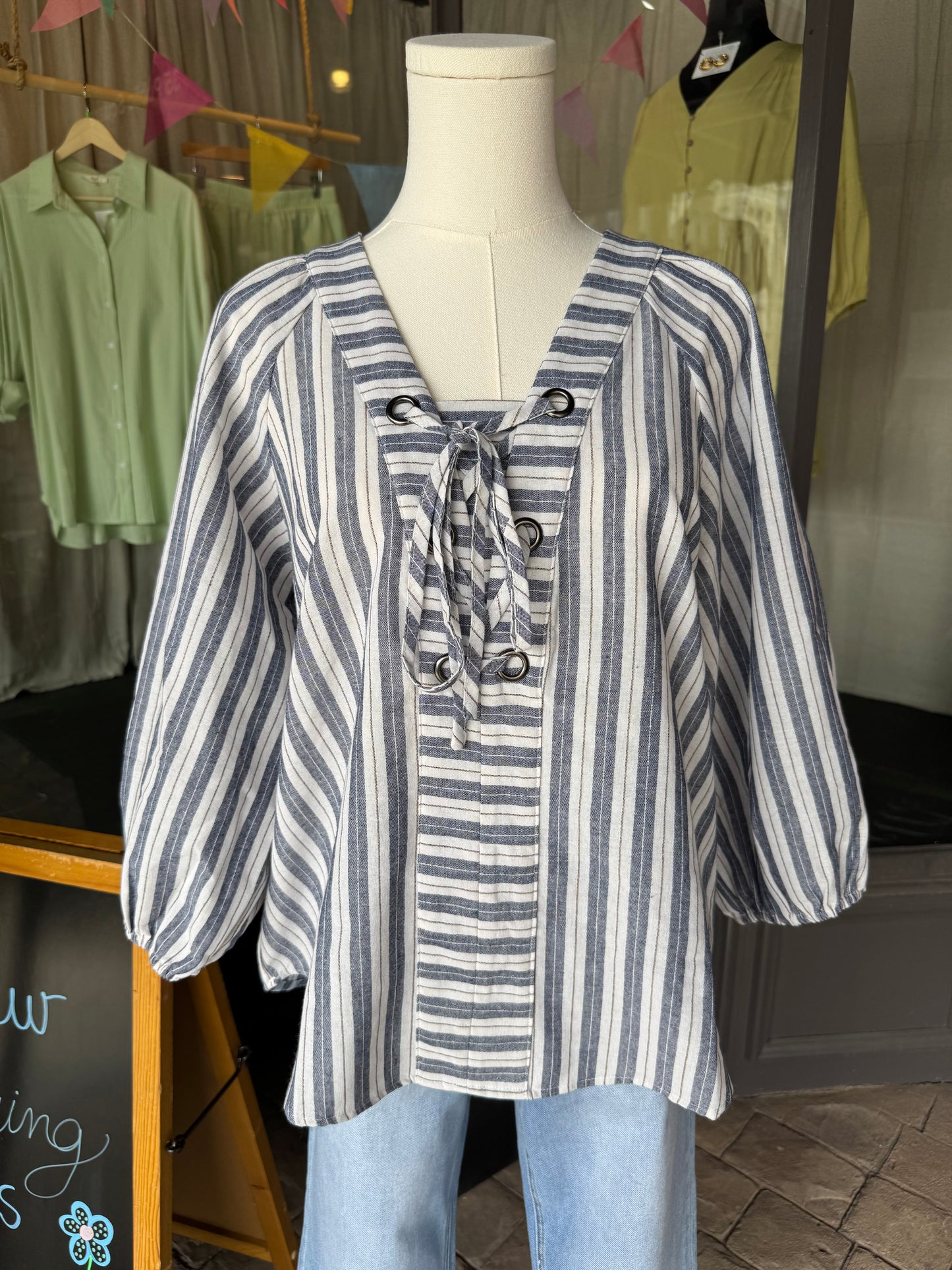 Striped Lace Up Top