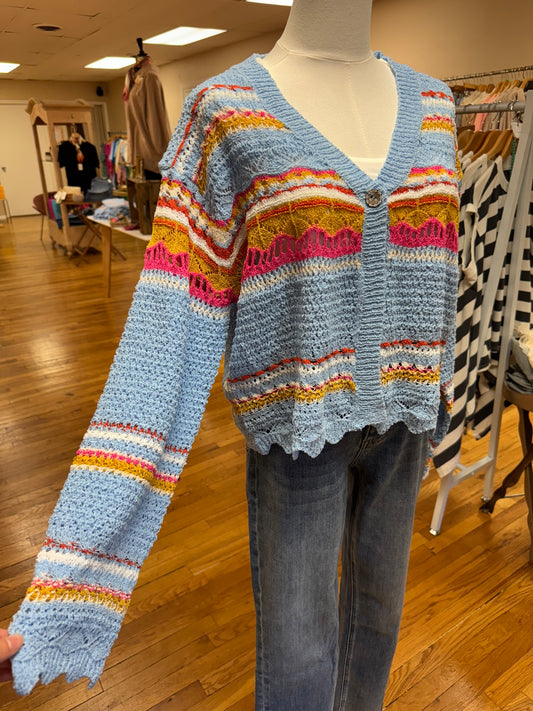 Scalloped Edge Colorful Cardigan