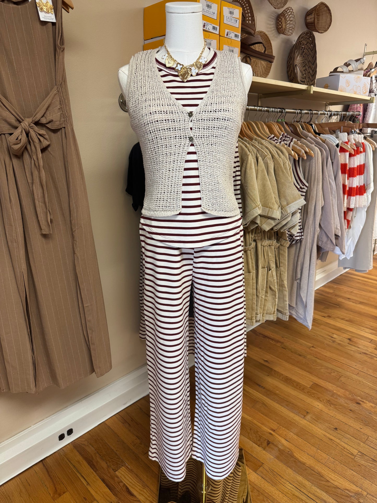 Burgundy Striped Knit Pants