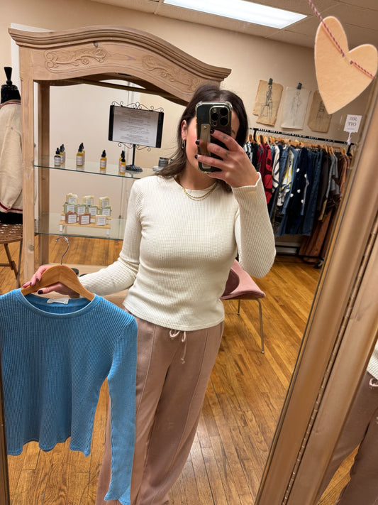 Washed Waffle Knit Top
