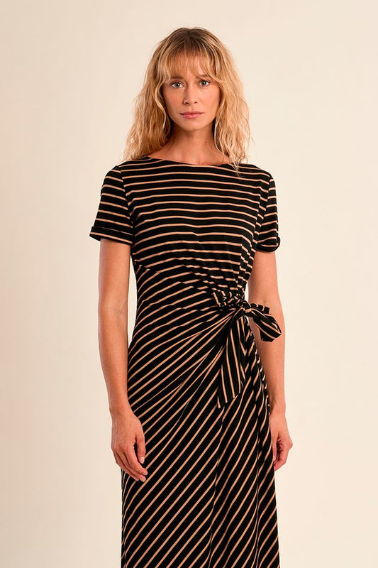 Beige Striped Midi Dress
