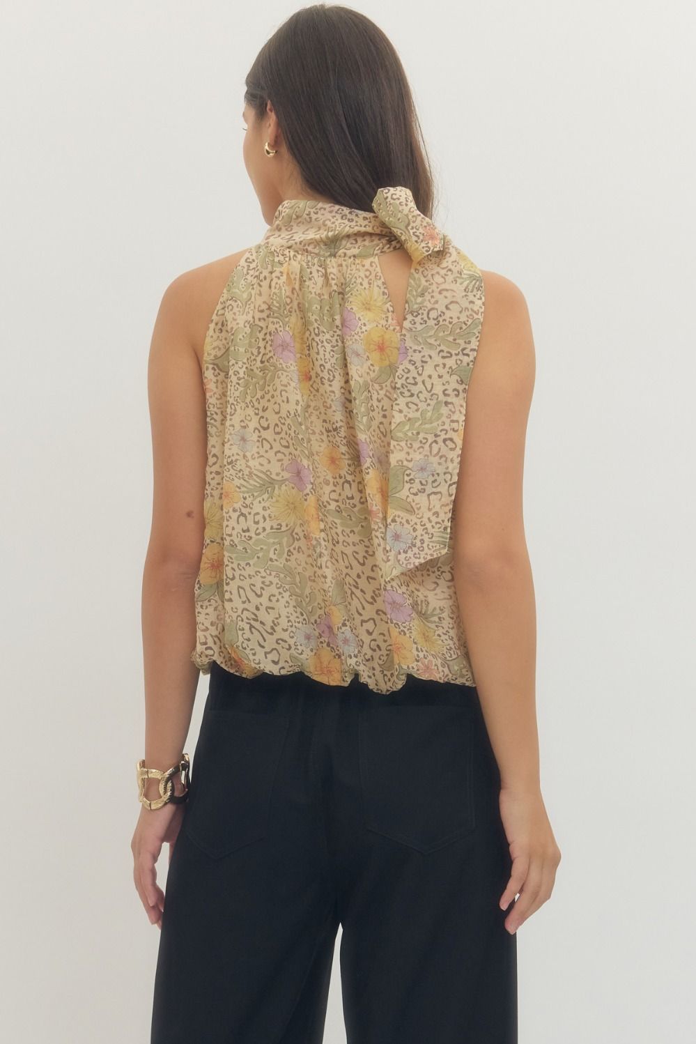 Sleeveless Cheetah Bow Top