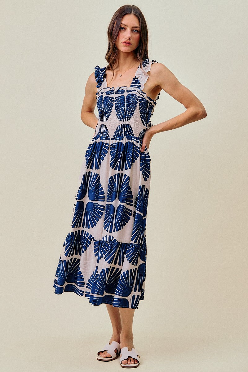 Abstract Navy Midi Dress
