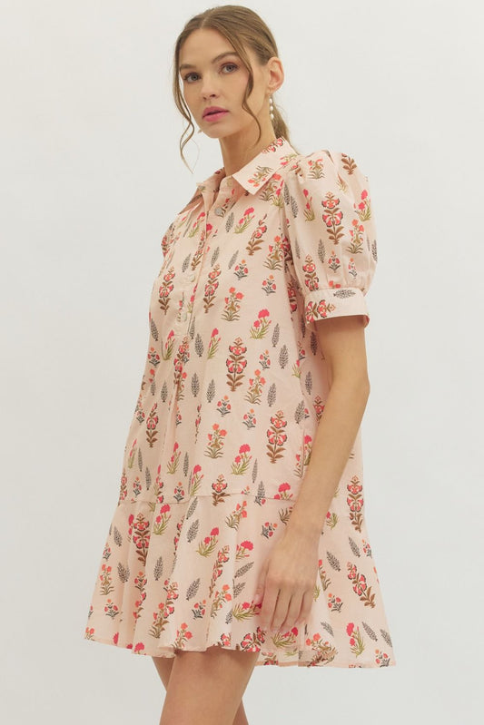 Peach Floral Cotton Dress