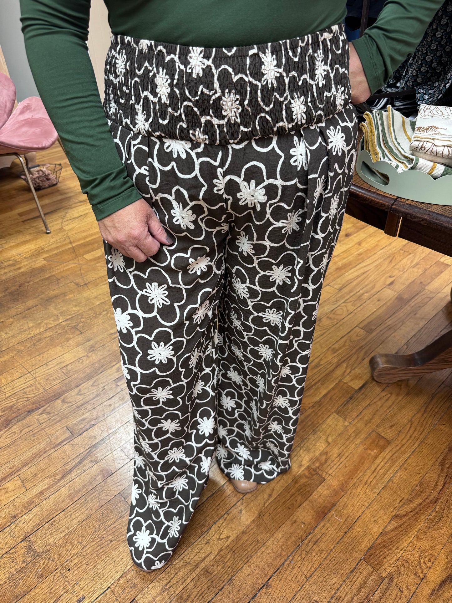 Smocked Floral Pants