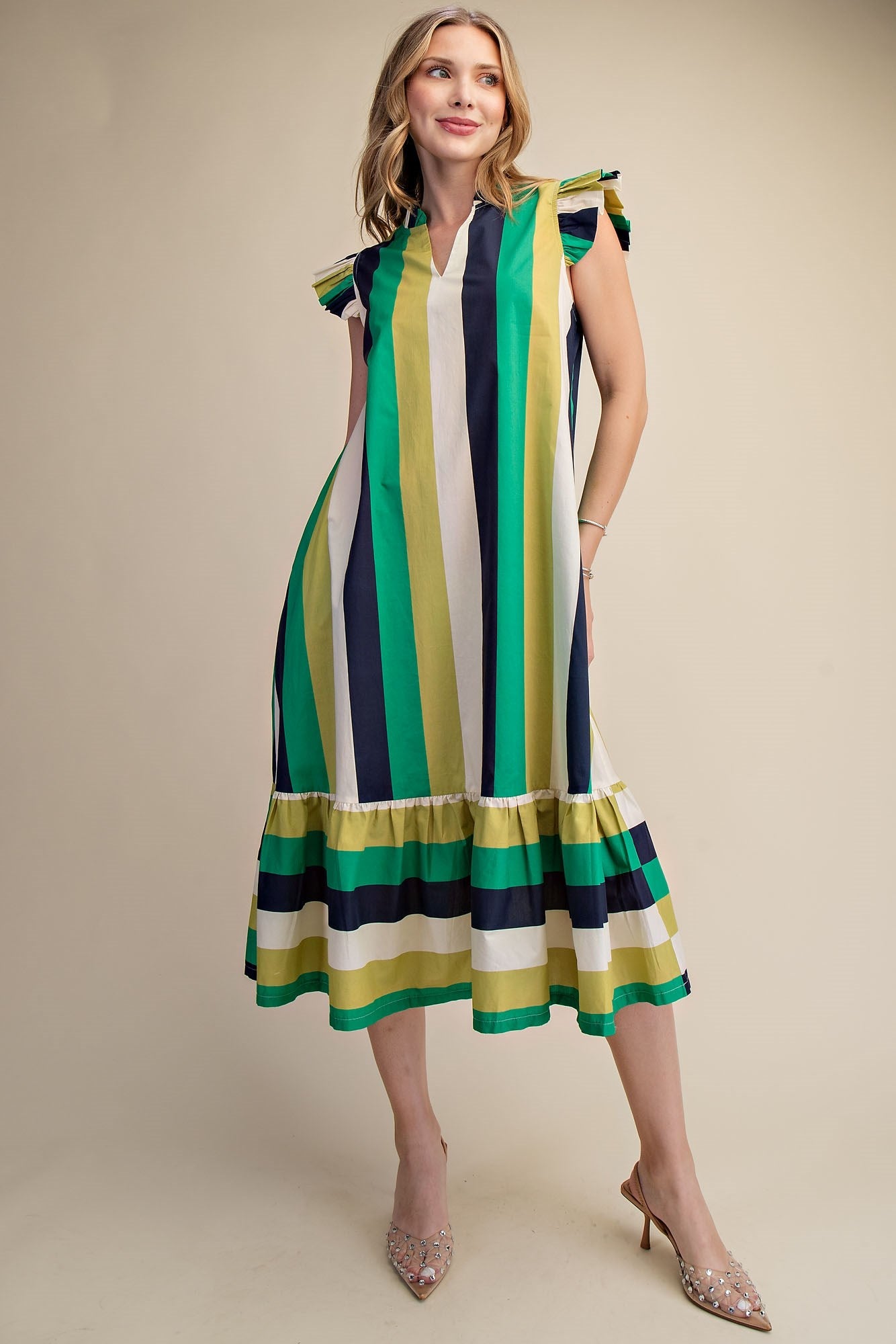 Green Flutter Sleeve Dress