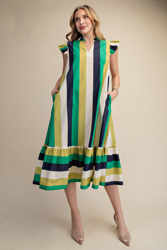 Green Flutter Sleeve Dress