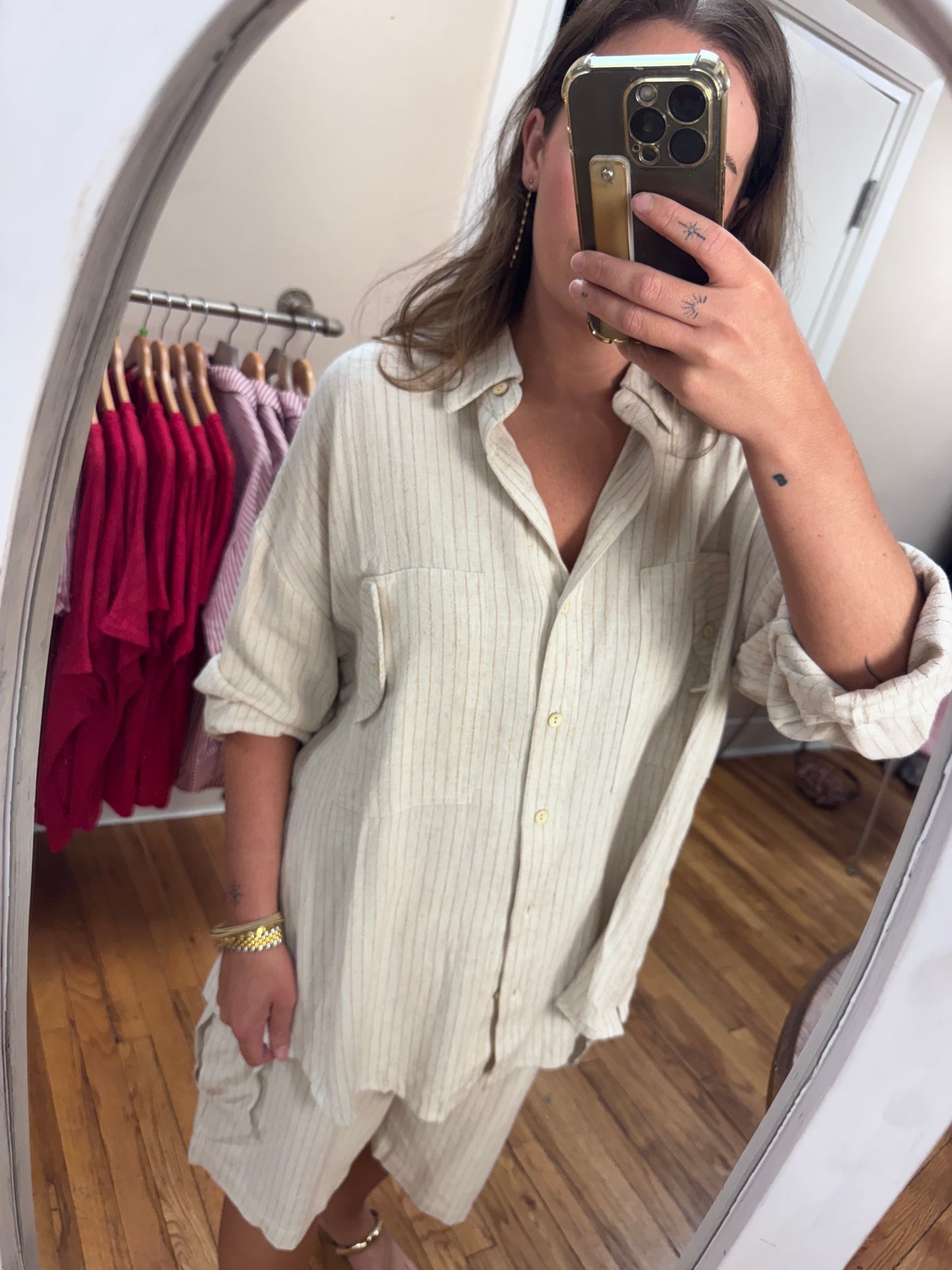 Latte Striped Button Down