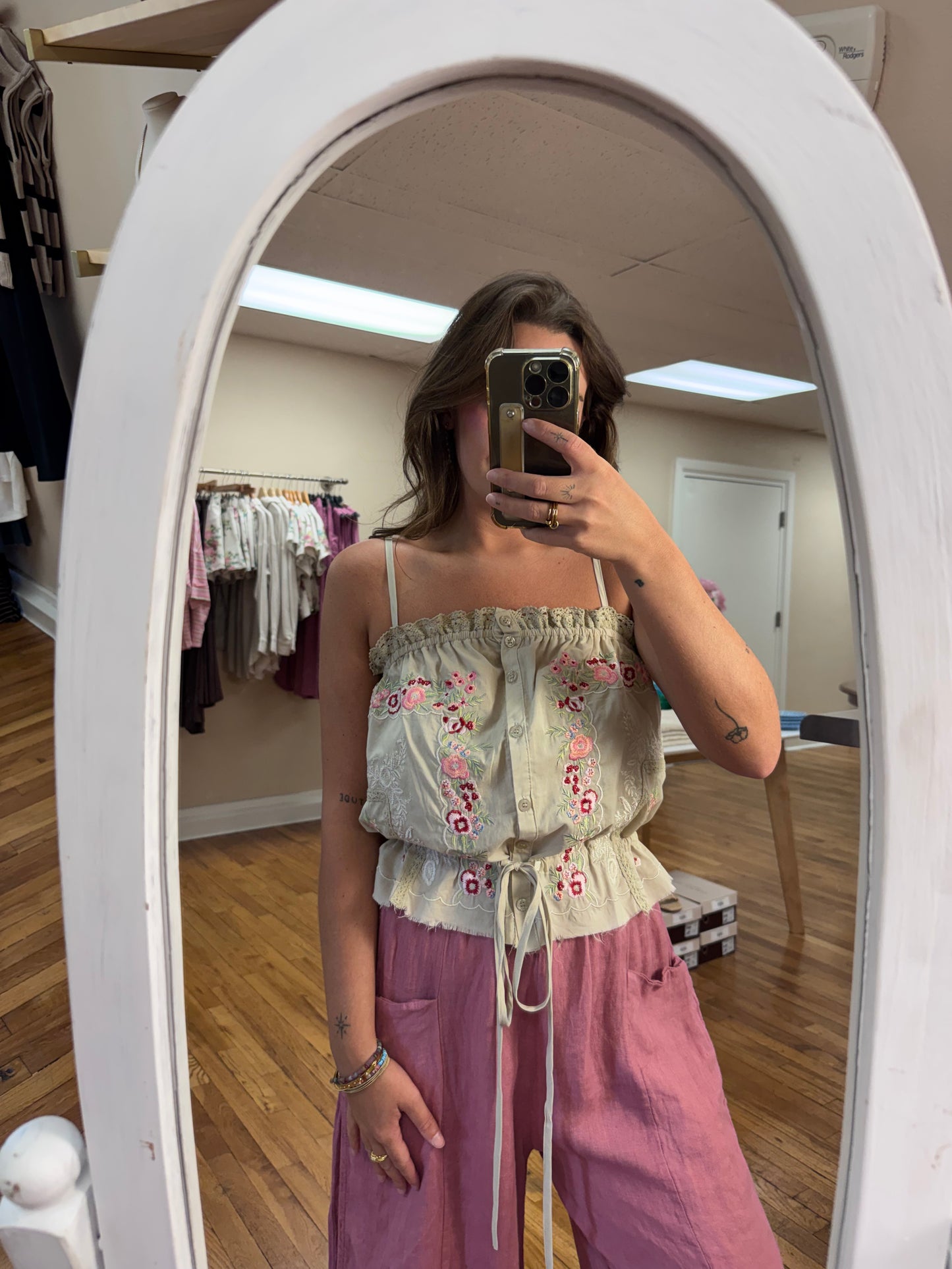 Taupe Embroidered Tank