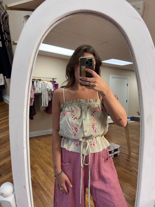 Taupe Embroidered Tank