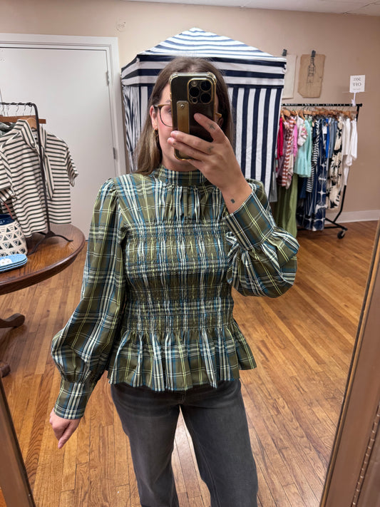 Smocked Plaid Top