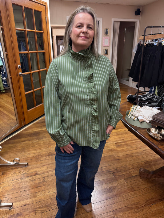 Green Ruffled Blouse