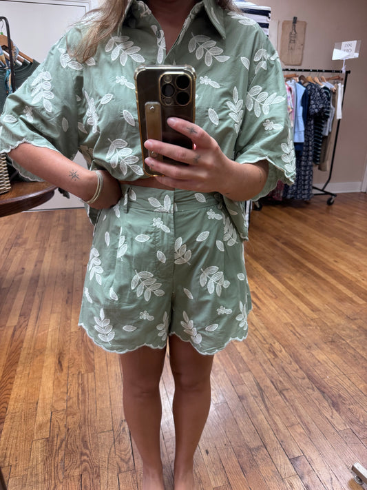 Sage Embroidered Shorts