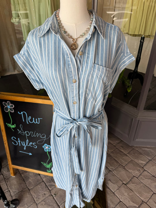 Striped Chambray Midi Dress