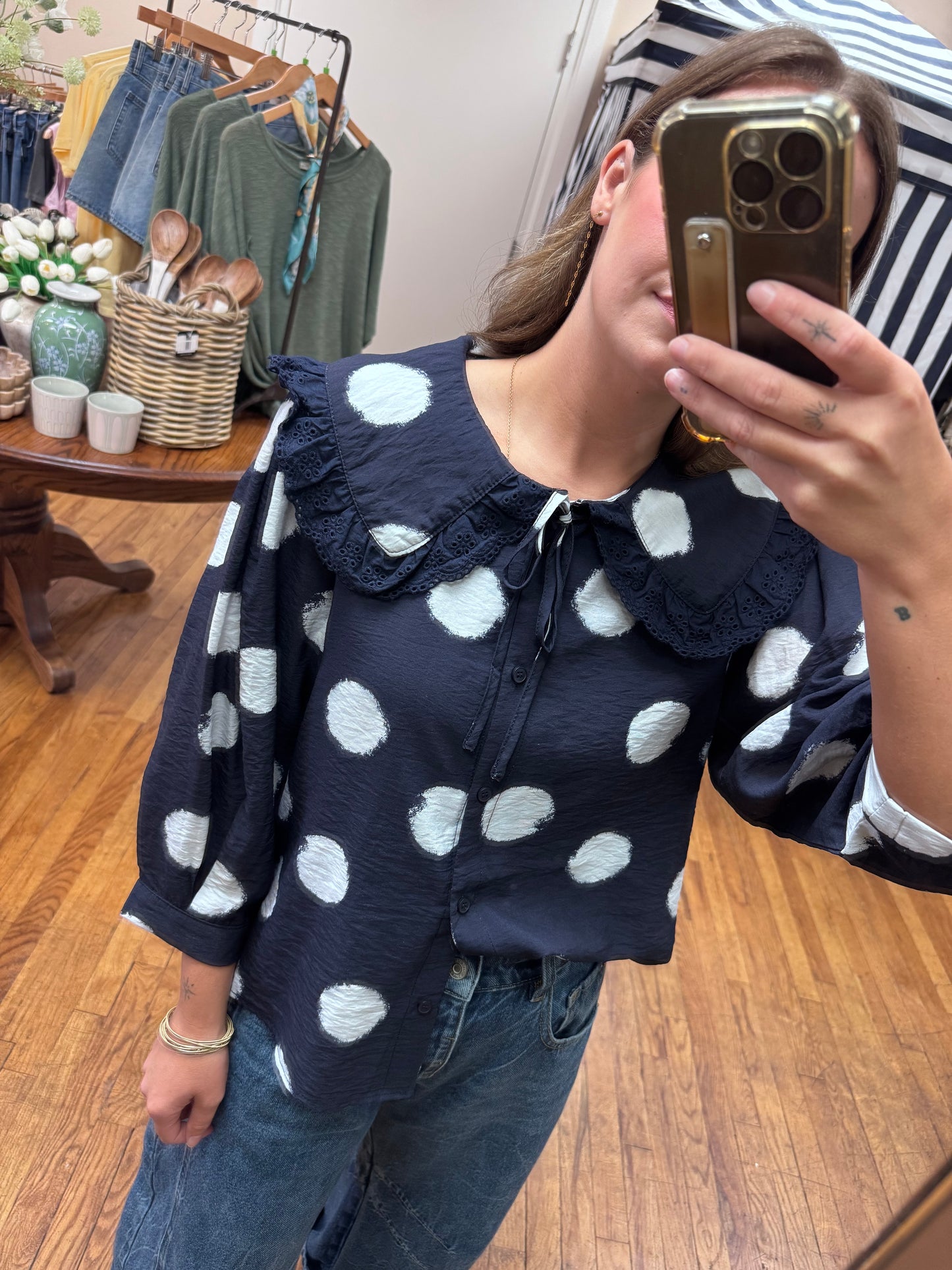 Navy Dotted Blouse