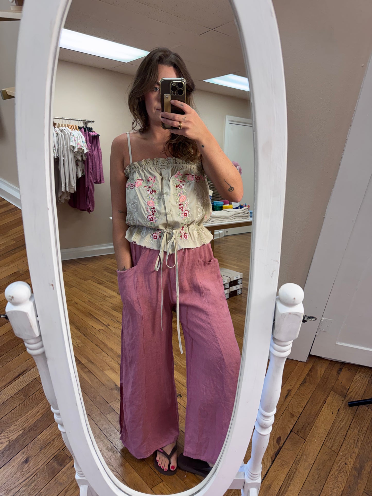 Taupe Embroidered Tank