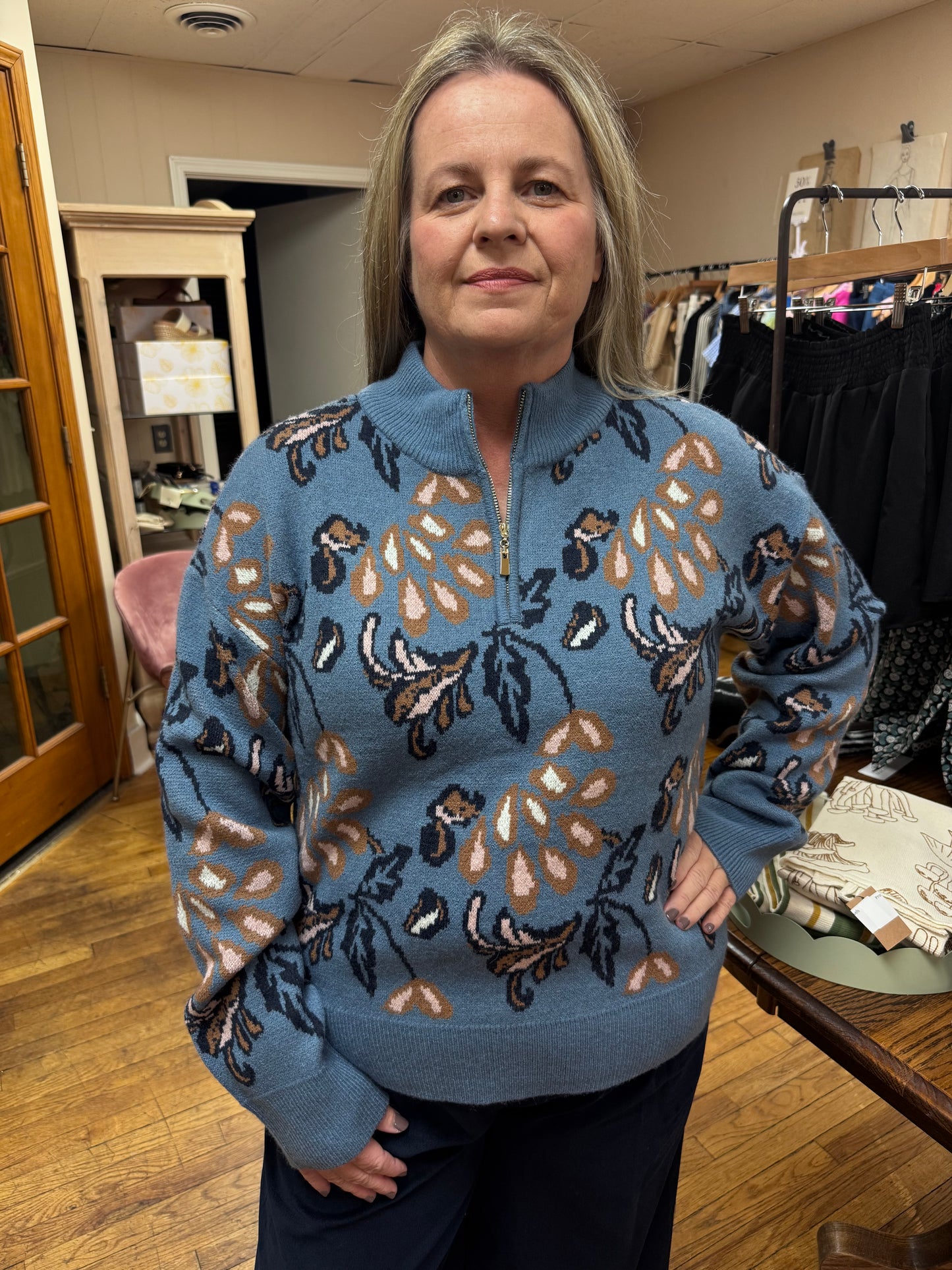 Dusty Blue Jacquard Pullover