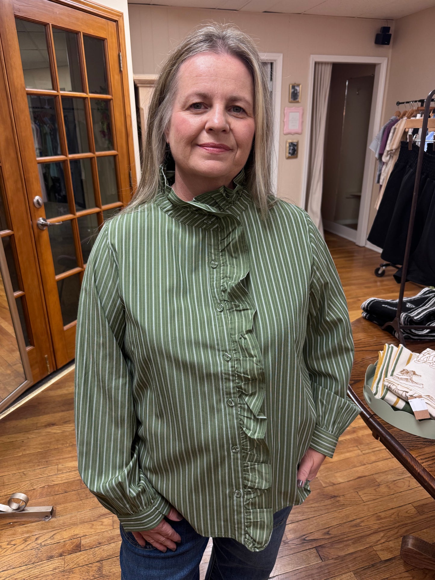 Green Ruffled Blouse