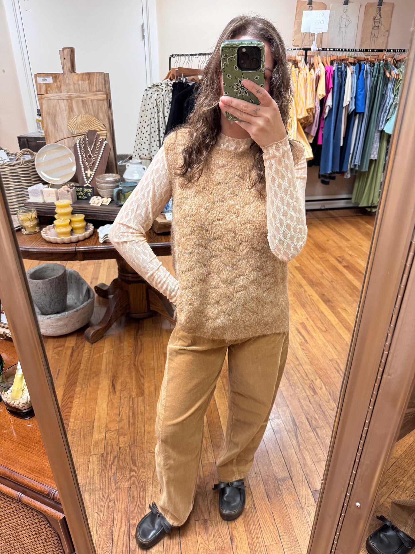 Textured Camel Sleeveless Sweater