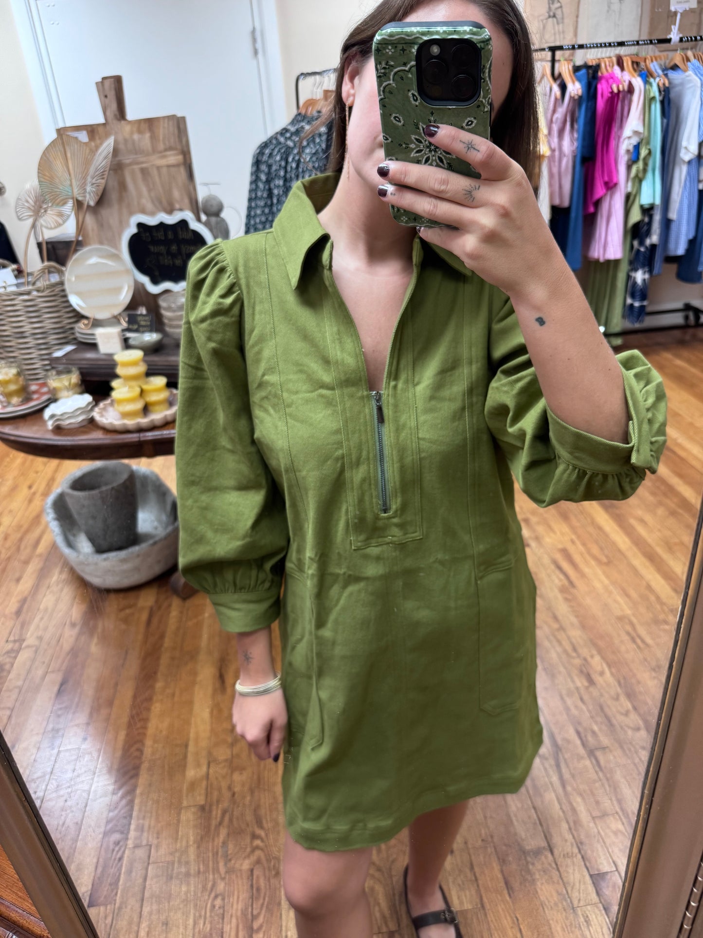 Olive Zippered Dress