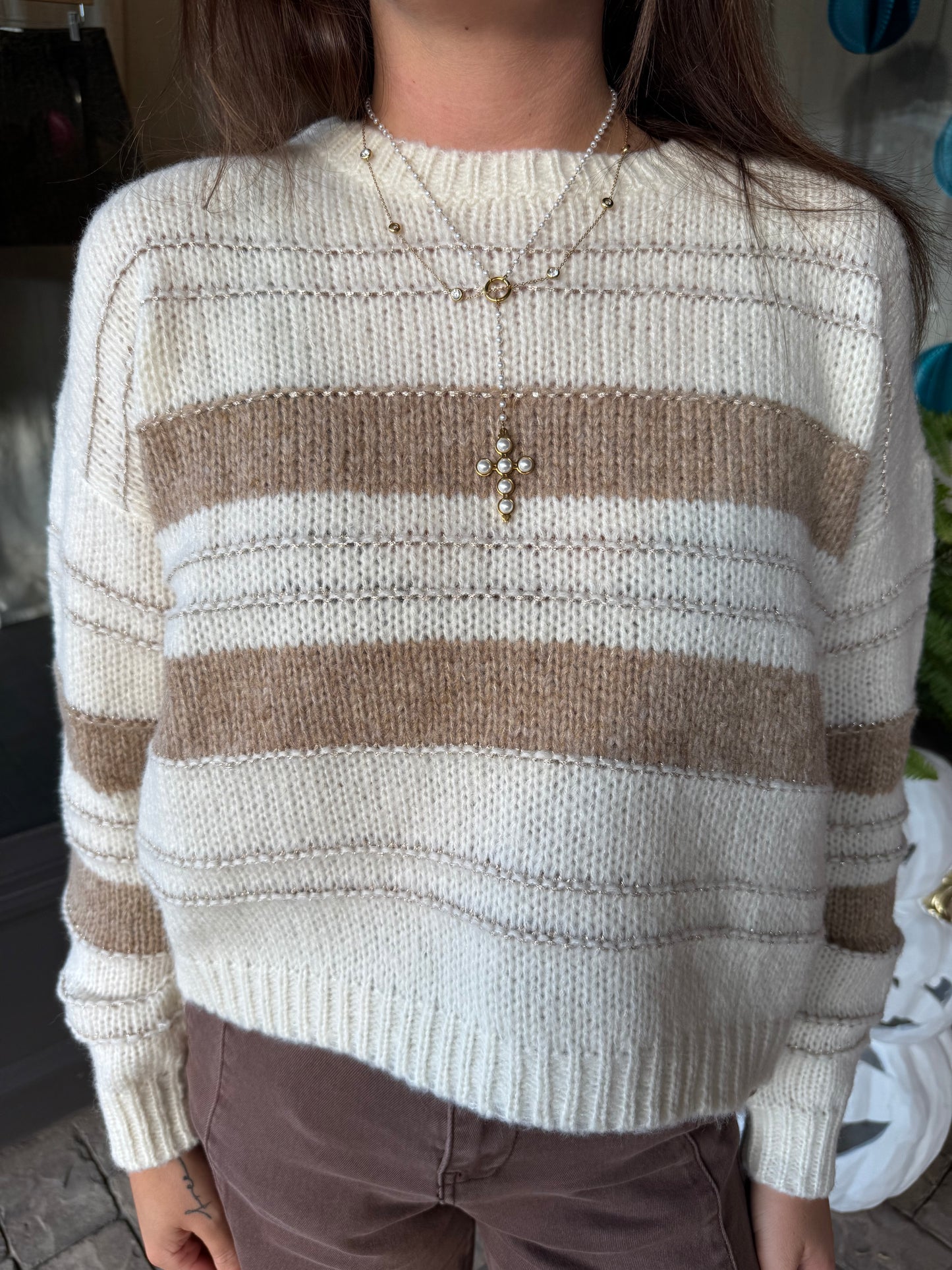 Beige Striped Sweater
