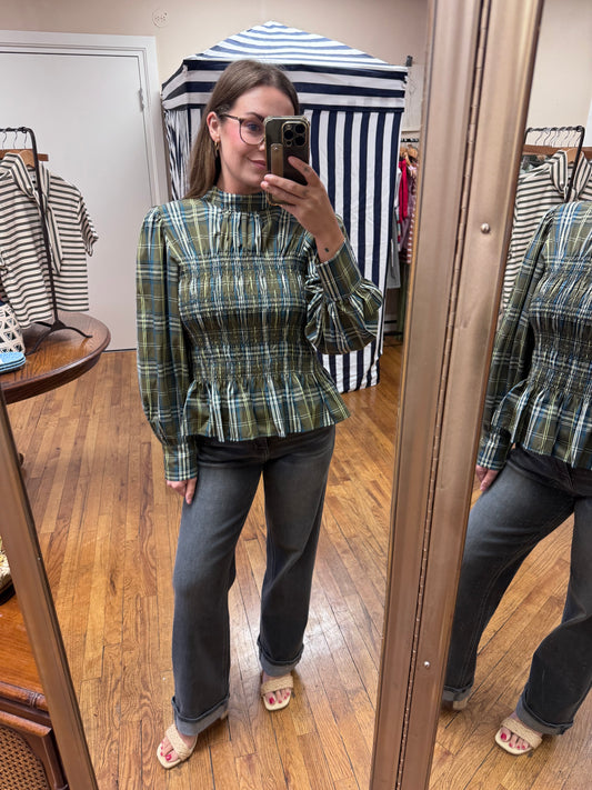 Smocked Plaid Top