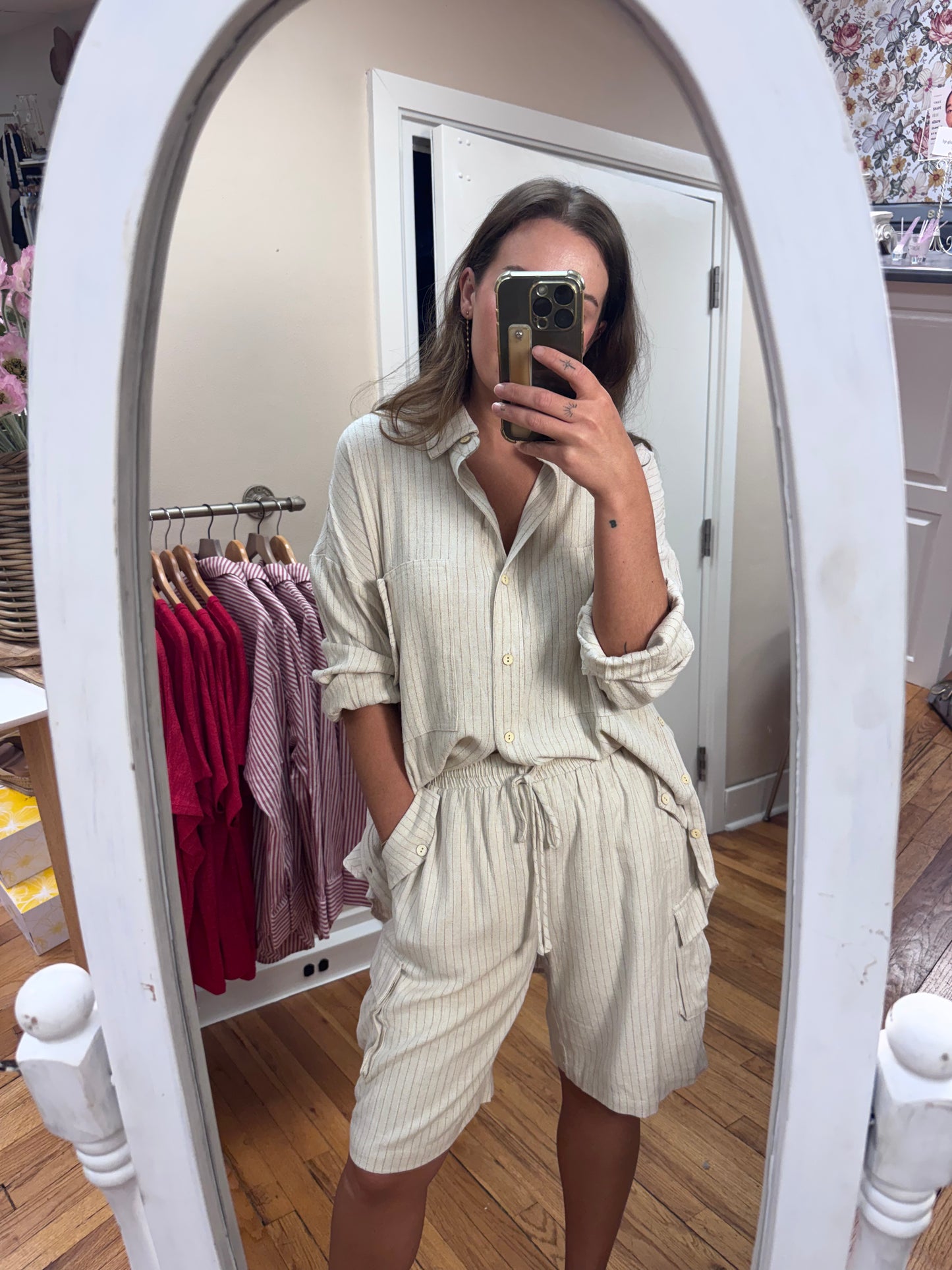 Latte Striped Button Down