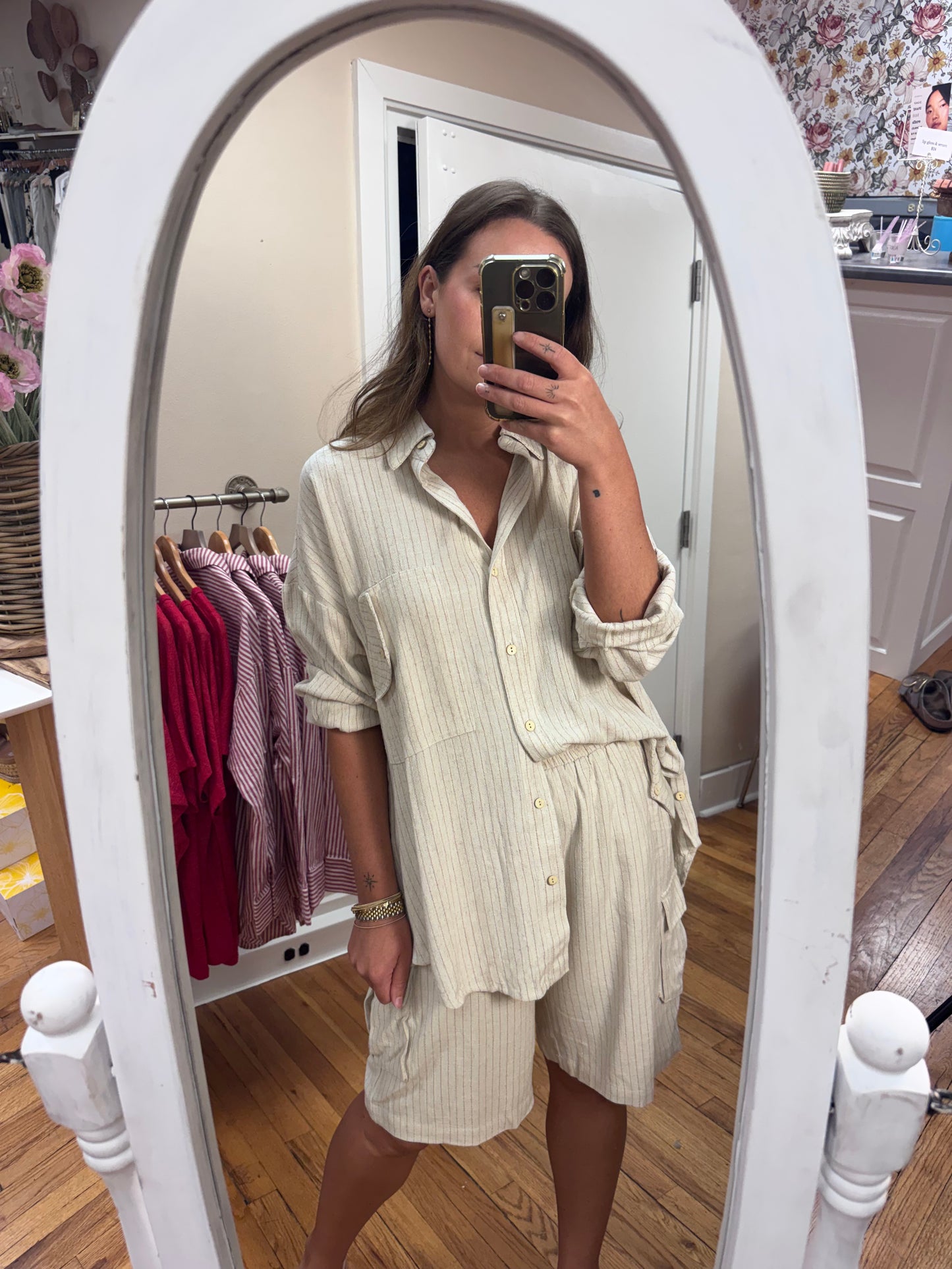 Latte Striped Button Down