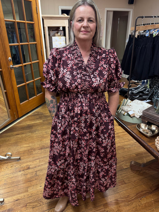 Wine Floral Cotton Dress