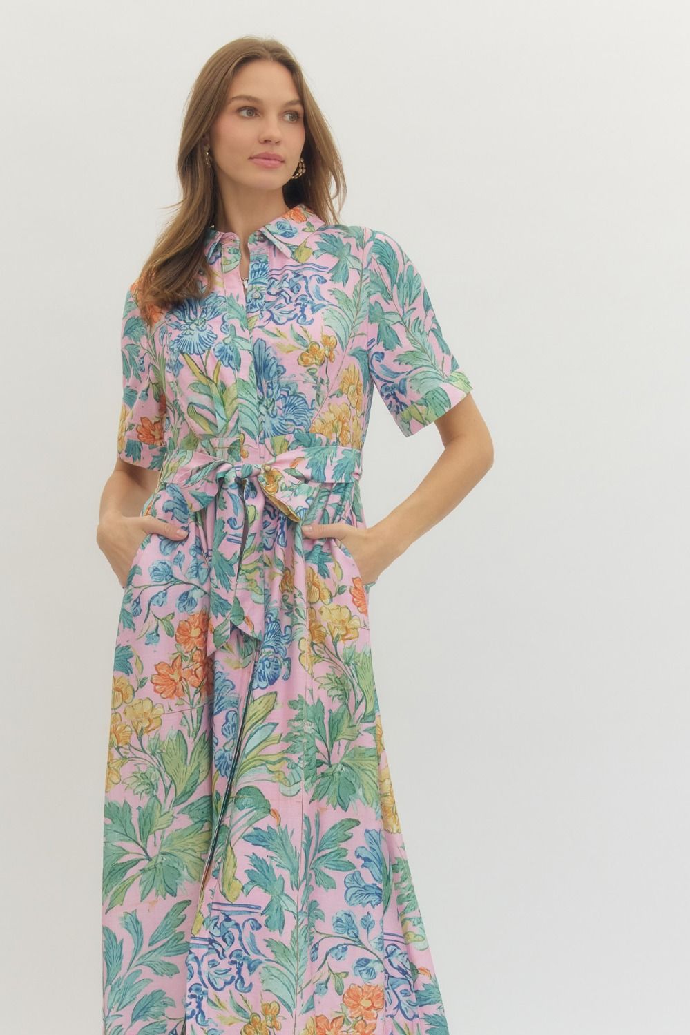 Pink Palm Midi Dress