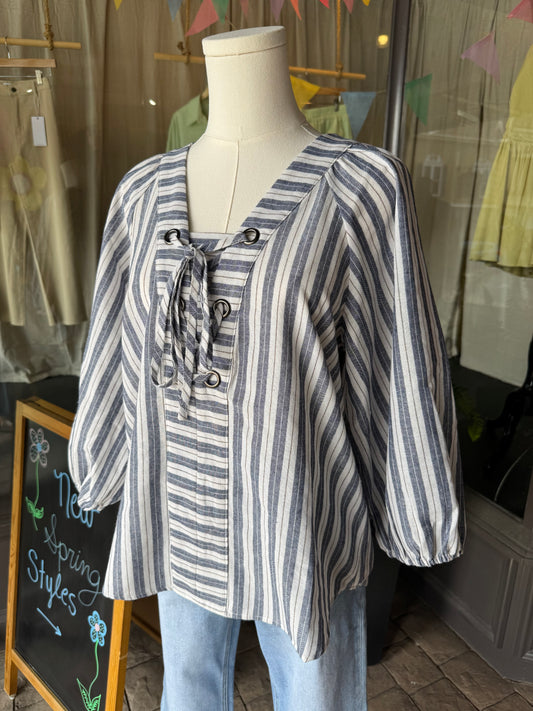 Striped Lace Up Top