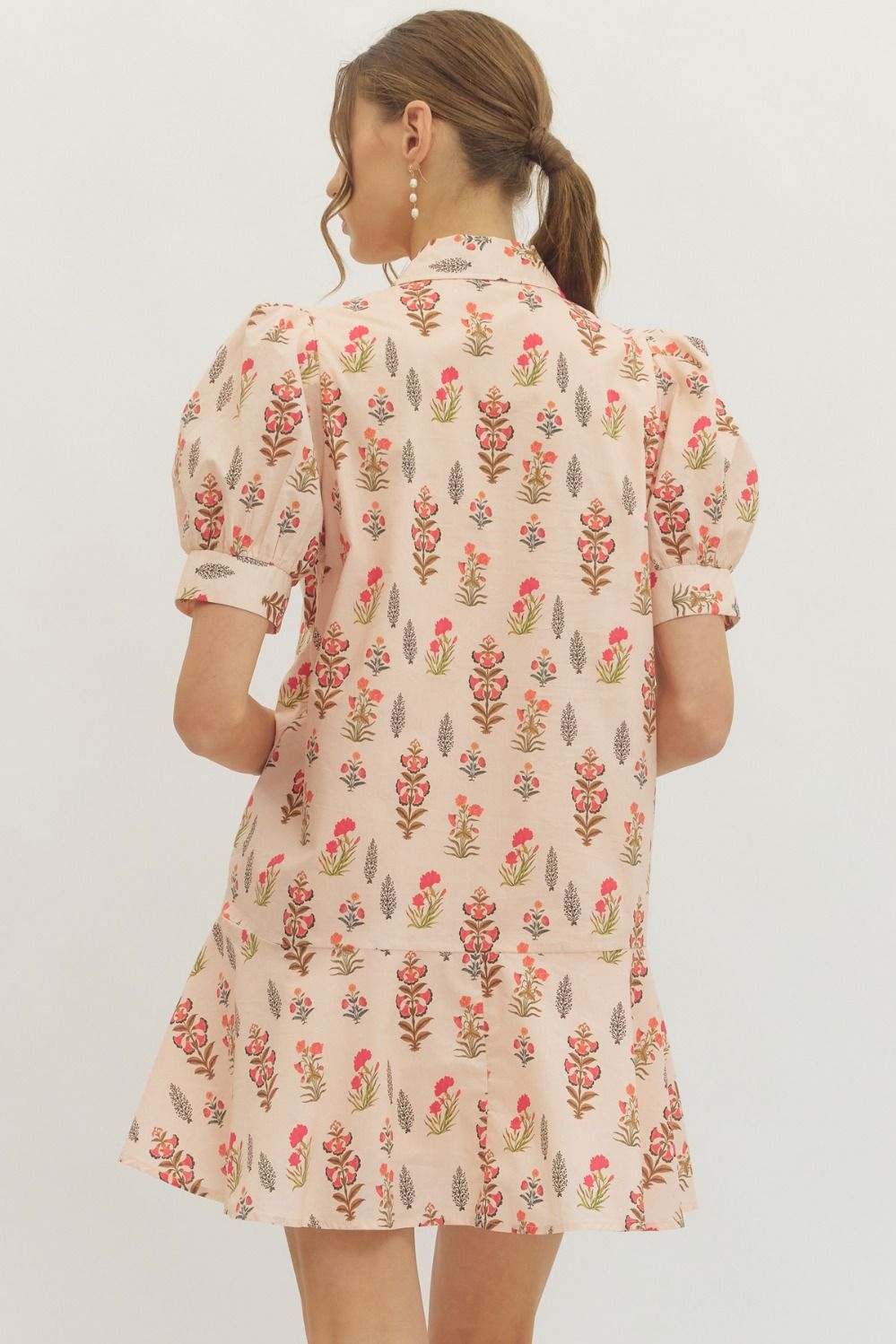 Peach Floral Cotton Dress