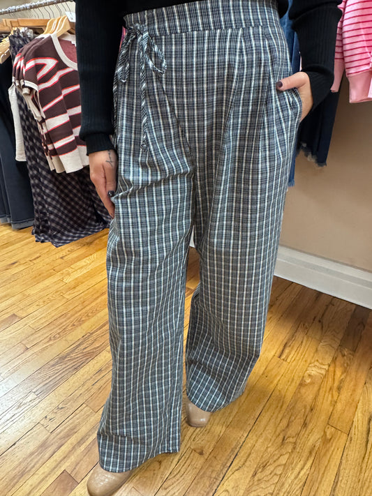 Tie Waist Plaid Pants
